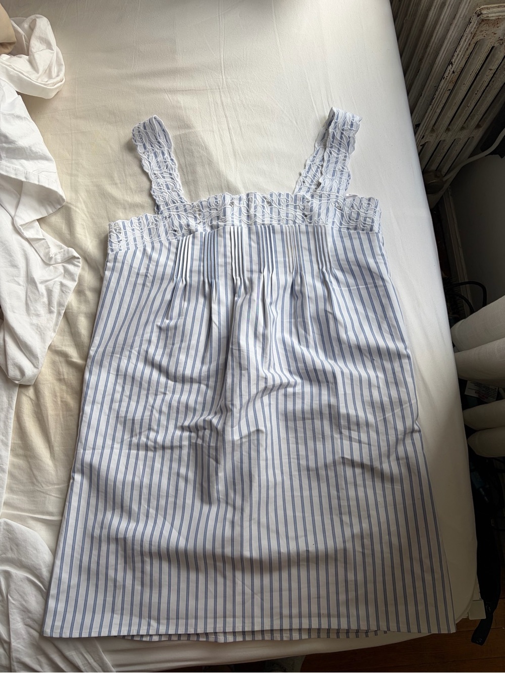 J. Crew Blue and White Striped Smocked Sundress